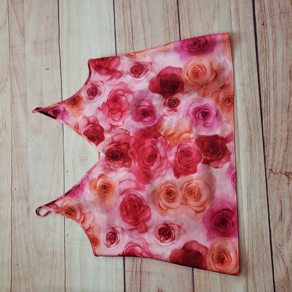 Sophia by‎ Delicates Camisole Top Womens Medium Pink Floral Satin V-Neck 31848